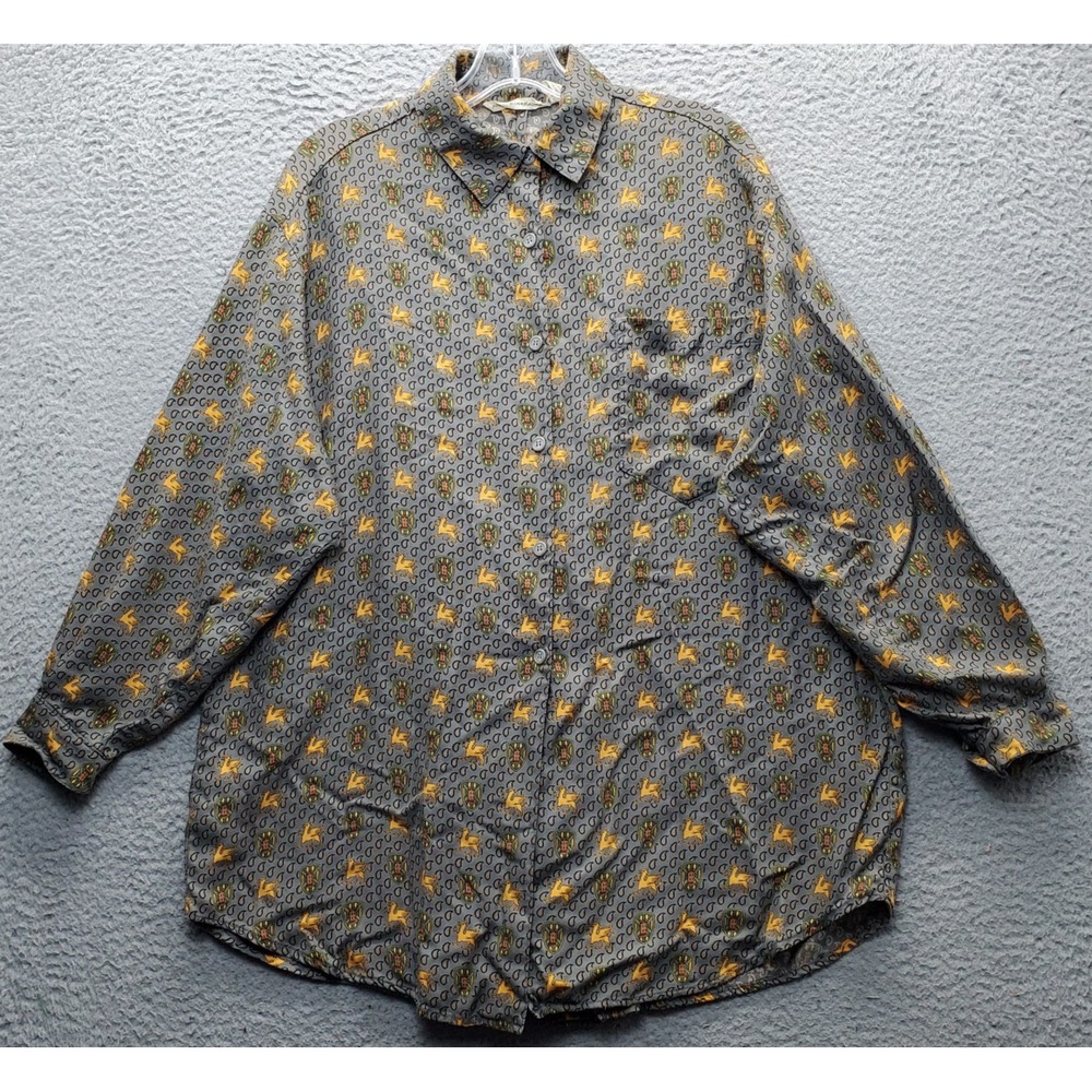 Anne Pinkerton Shirt Women 6 Multi Japan Dragon All Over Print Rayon Vented Back